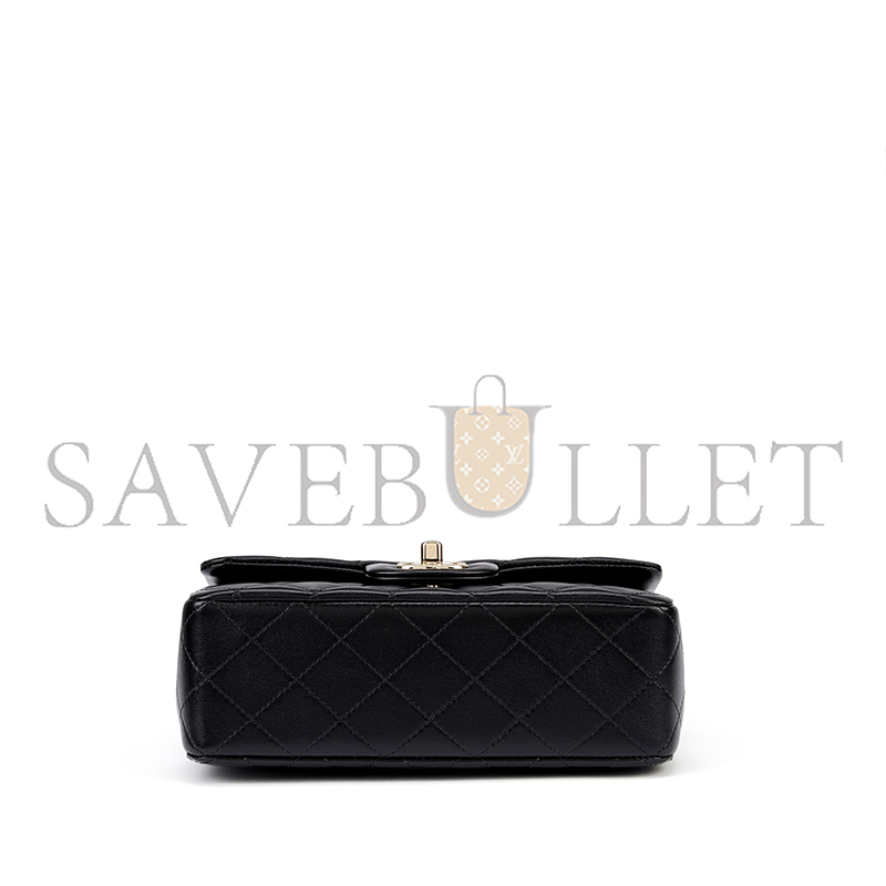 CHANEL BLACK QUILTED LAMBSKIN TOP HANDLE MINI FLAP BAG PALE GOLD HARDWARE AP4450 (18*14*3cm)